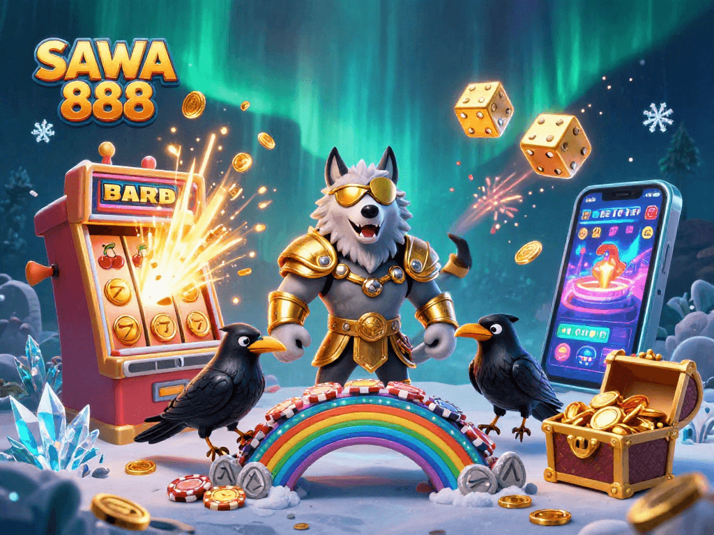 Experience exciting wins with SAWA 888's dynamic casino imagery featuring engaging slot machines and jackpots.