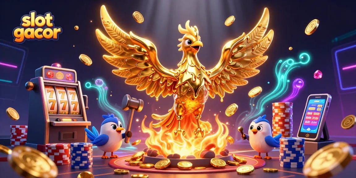 Experience the thrill of slot gacor with a golden phoenix in this vibrant casino scene.