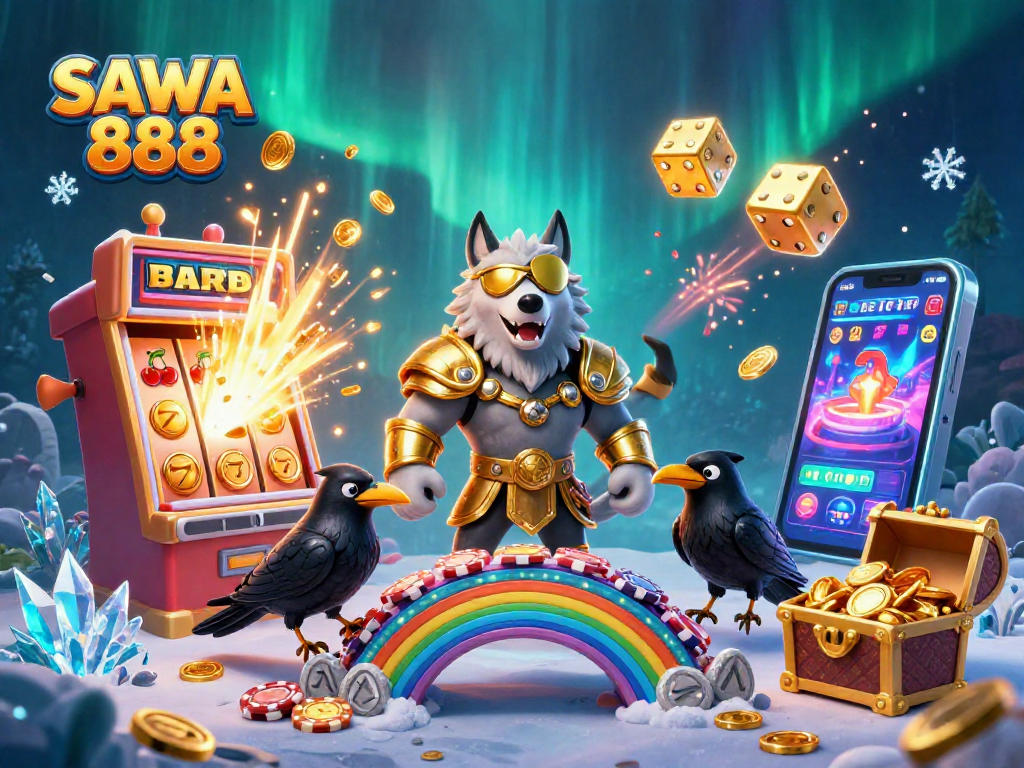 Experience exciting wins with SAWA 888's dynamic casino imagery featuring engaging slot machines and jackpots.