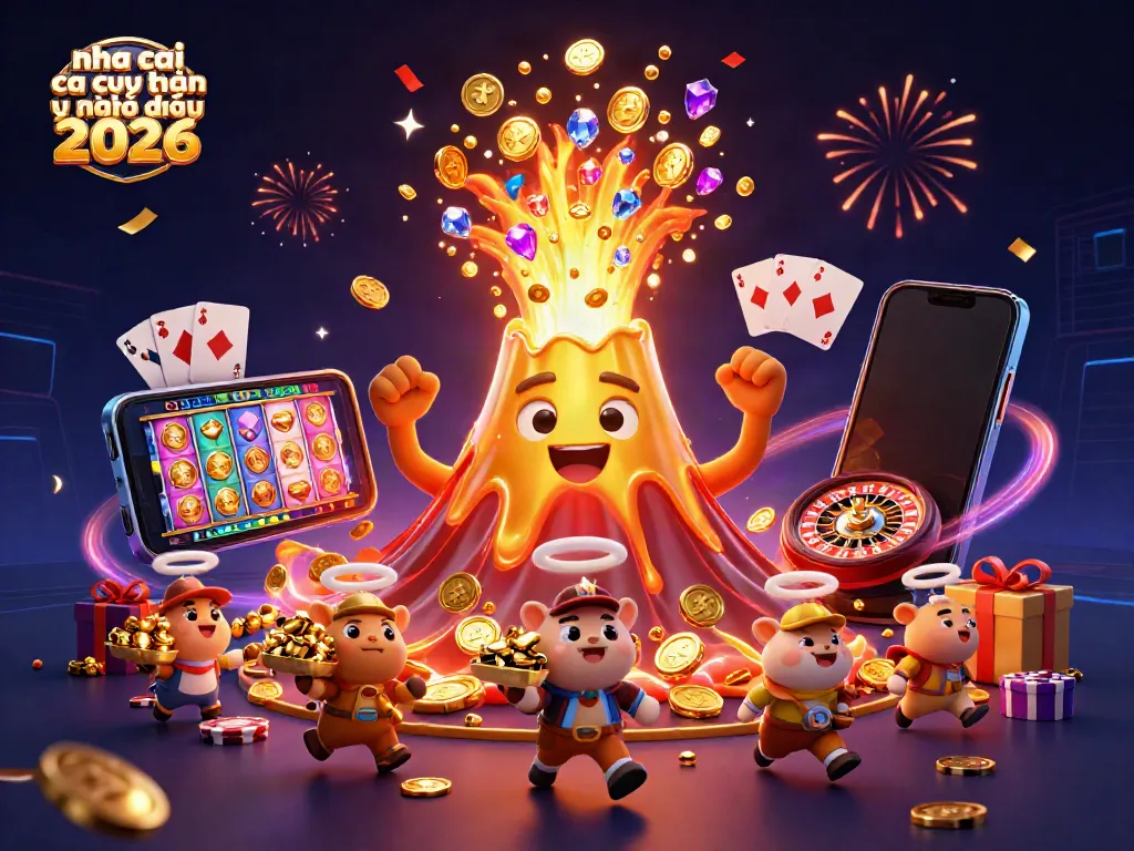 Experience the thrill of nha cai ca cuoc uy tin hàng đầu 2026 with a golden volcano erupting coins in a dynamic casino scene.