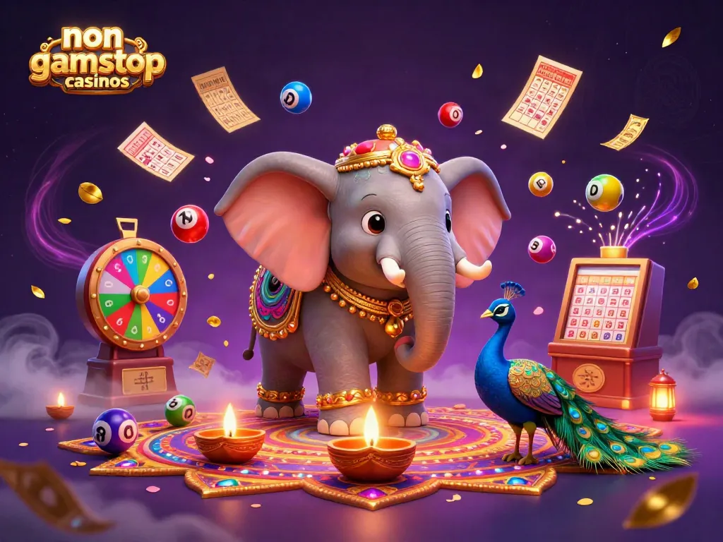 Experience dynamic gaming with non gamstop casinos featuring vibrant 3D elephants and festive elements.