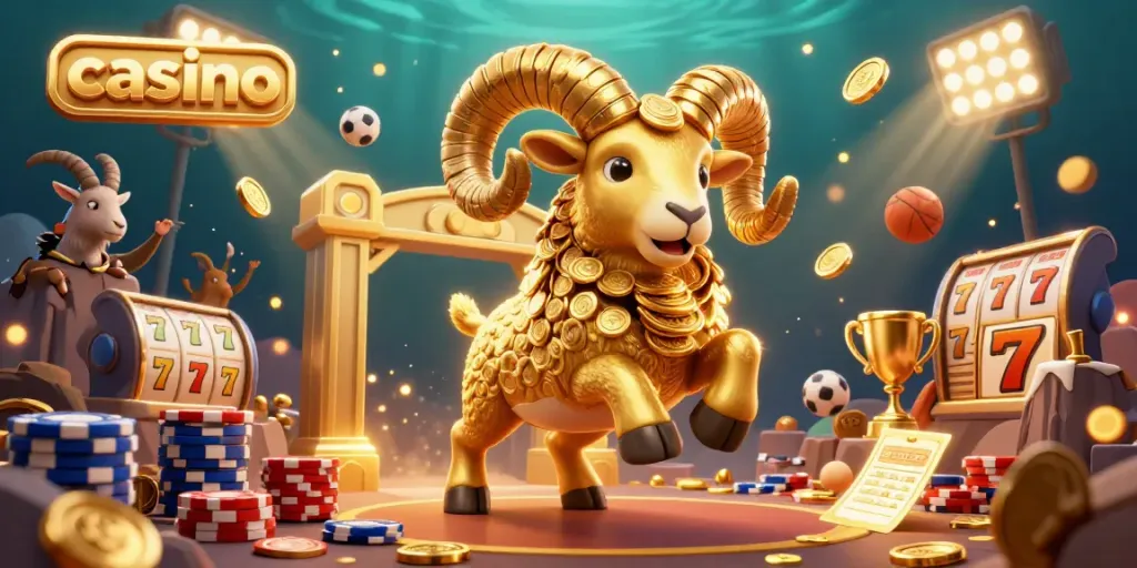 Engage in exciting casino action with a golden ram charging through a vibrant, dynamic scene.