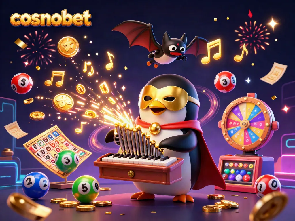 Experience the excitement with cosmobet's vibrant scene of gaming, coins, and celebrations cascading around characters.