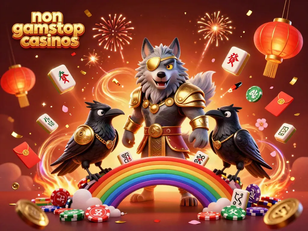 Engaging 3D illustration showcasing non gamstop casinos with Norse mythology characters and festive casino elements.