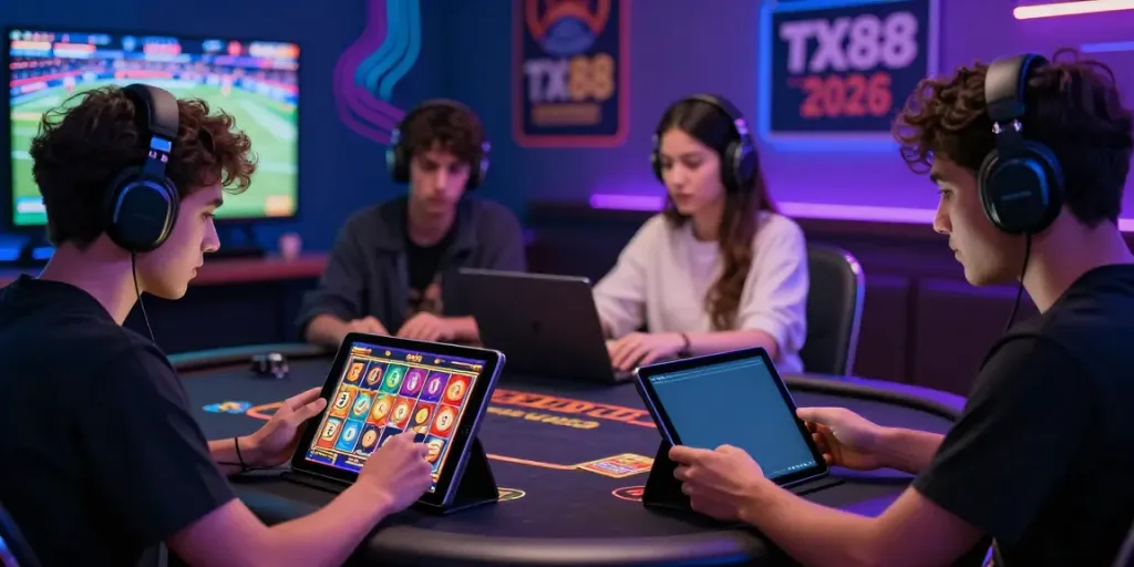 Engaged players at TX88 online casino enjoying diverse gaming experiences on their devices.