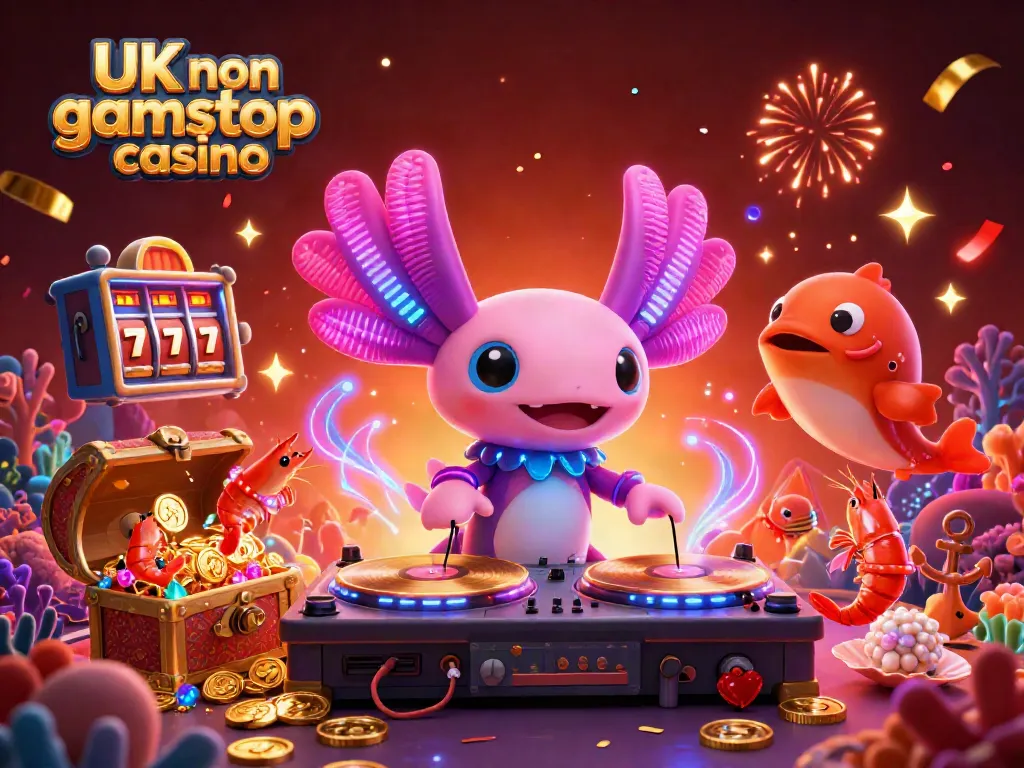 Engaging scene showcasing a UK non gamstop casino with vibrant characters celebrating and gaming.