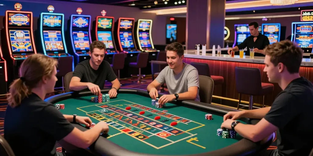 Exciting non gamstop casino environment with players at roulette table.
