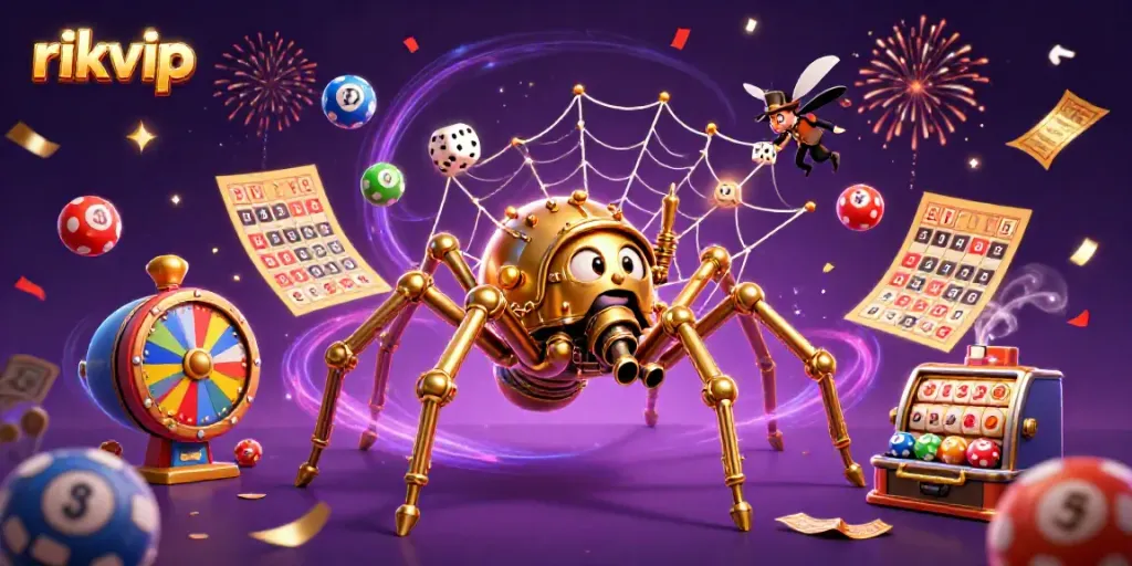 Engage in thrilling gameplay at Rikvip with vibrant lotto elements, steampunk style, and a whimsical atmosphere.
