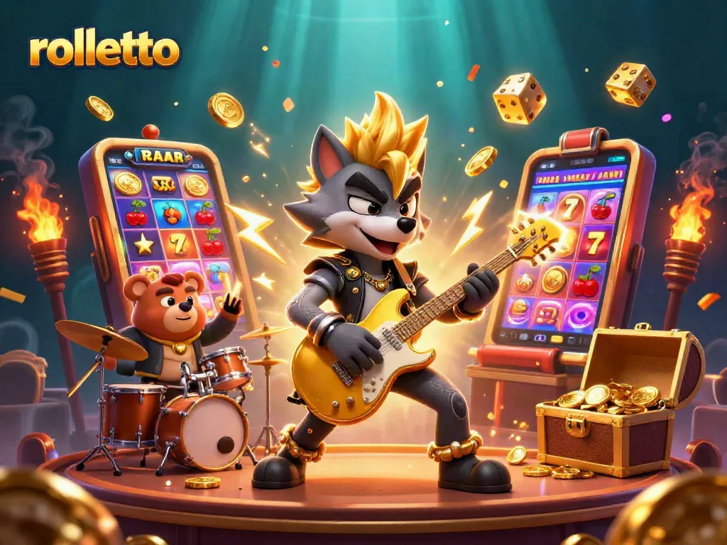 Roll into action with rolletto at a vibrant casino stage featuring dynamic characters and thrilling game elements.