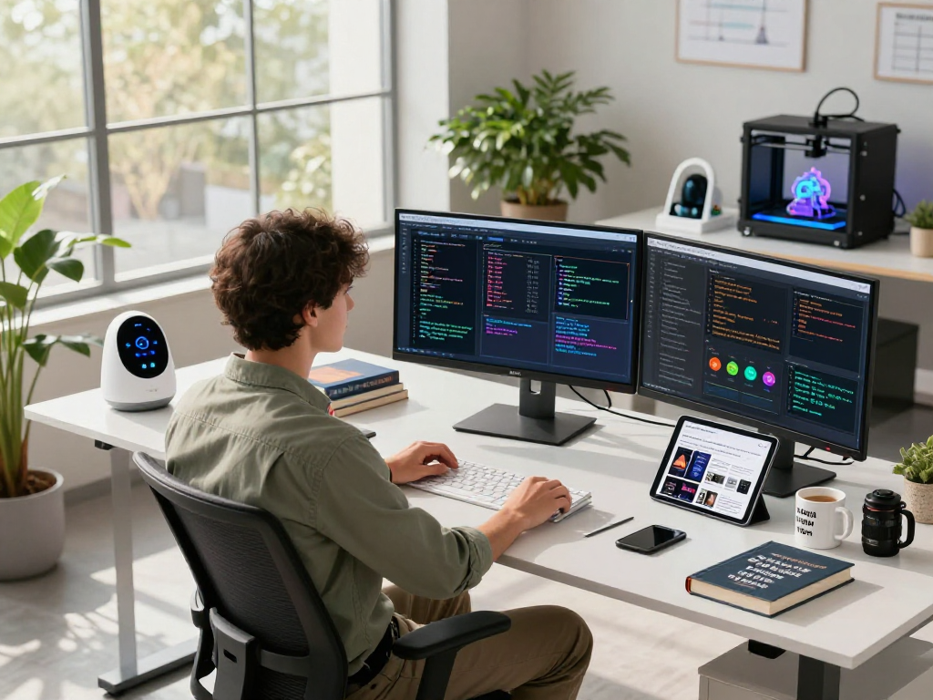 Focused data scientist working with spicy AI algorithms in an innovative tech workspace
