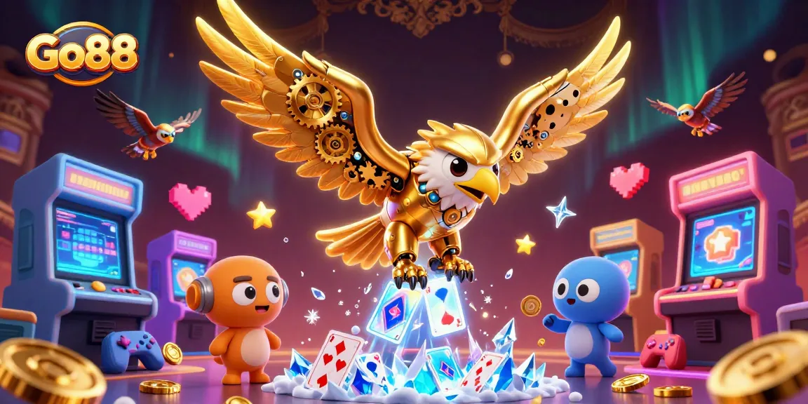 Engage with Go88's vibrant gaming world, featuring thrilling casino action from 3D golden eagle and arcade elements.