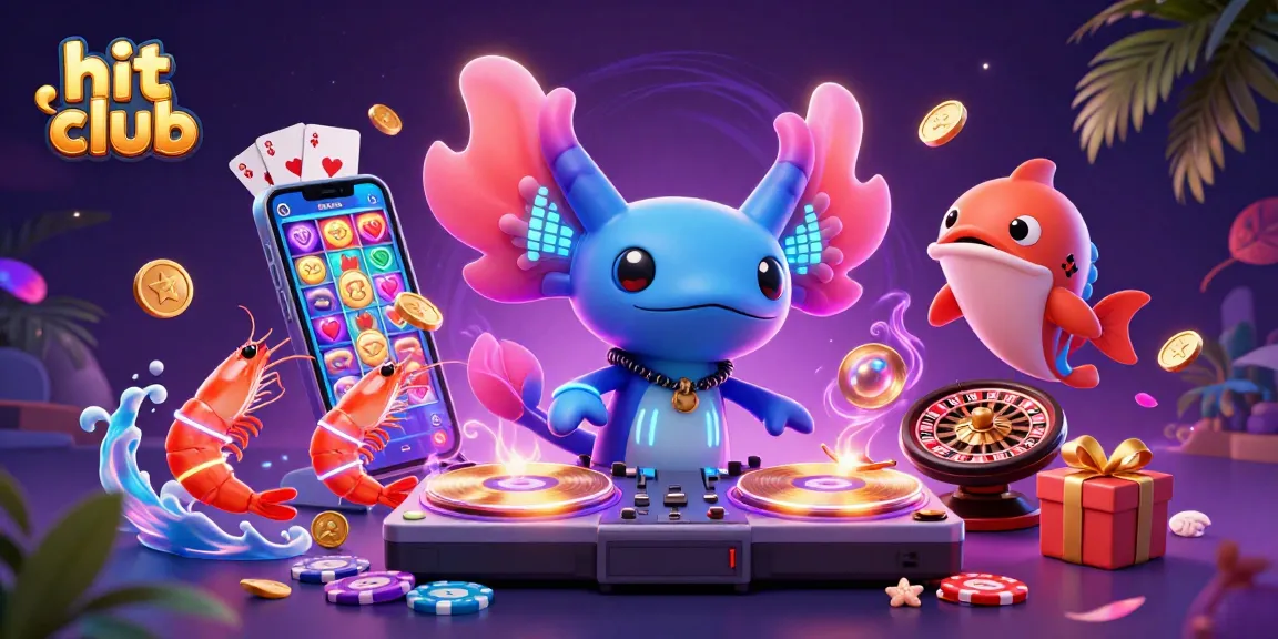Join the hit club with a vibrant 3D casino scene featuring an axolotl DJ spinning and coins erupting.