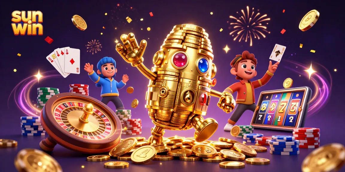 Experience thrilling wins with the sun win golem amidst coins, gems, and vibrant casino elements!