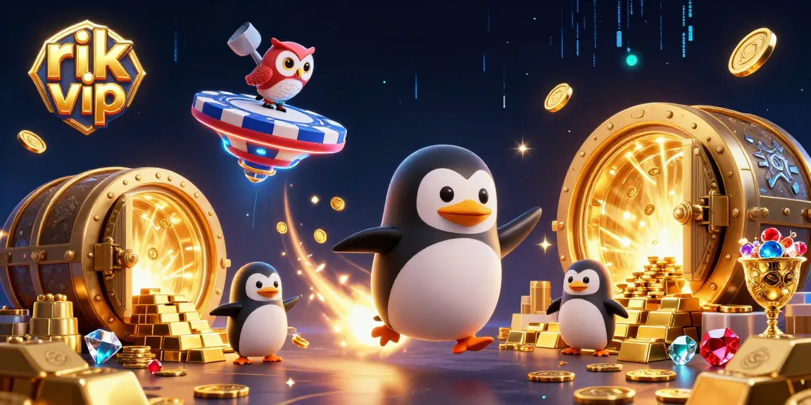 Win big in the world of rik vip with our dazzling 3D illustration featuring an exciting penguin rocket adventure.