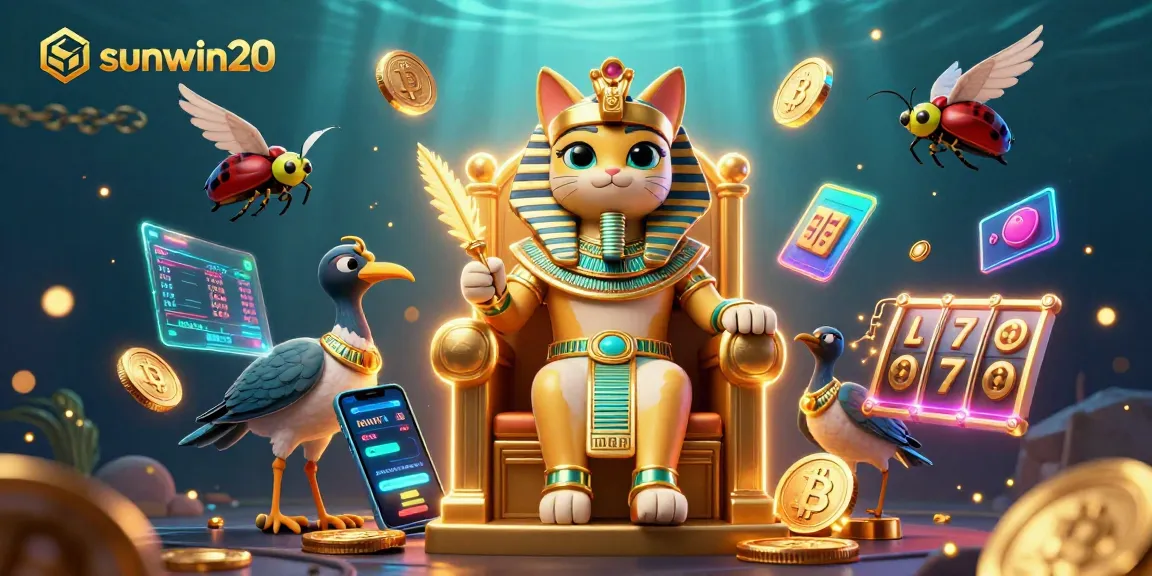Experience thrilling gameplay and rewards at sunwin20 with an Egyptian pharaoh cat guiding your casino adventure.