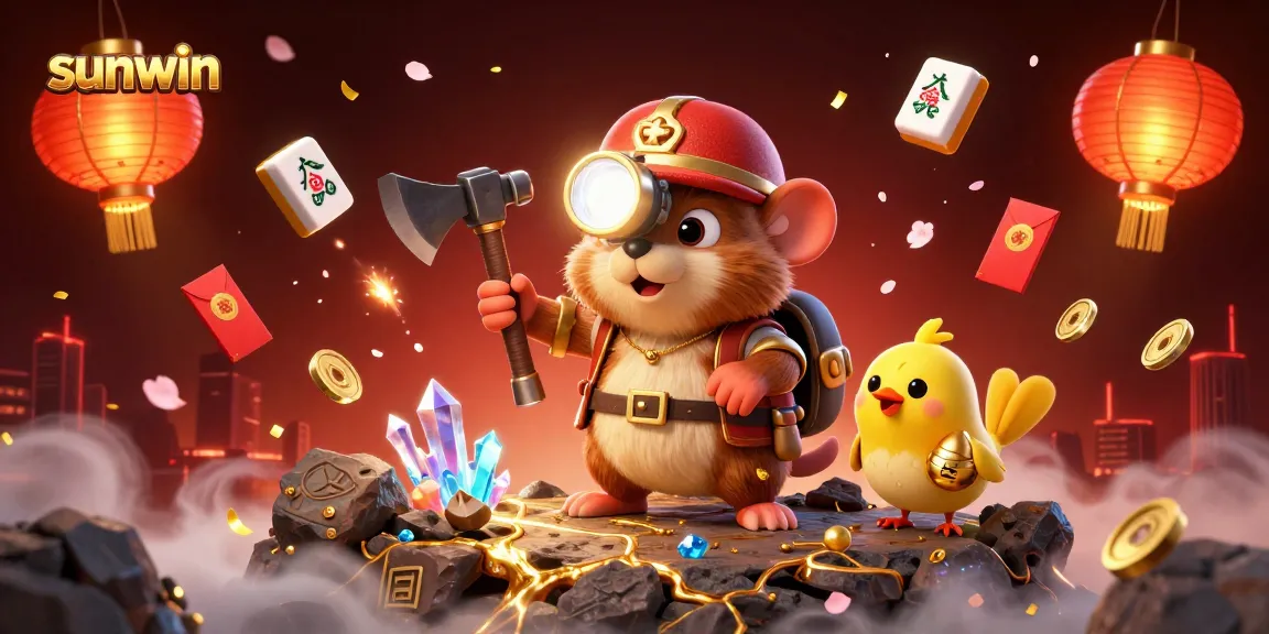 Experience winning with sunwin at this vibrant treasure-themed casino illustration.